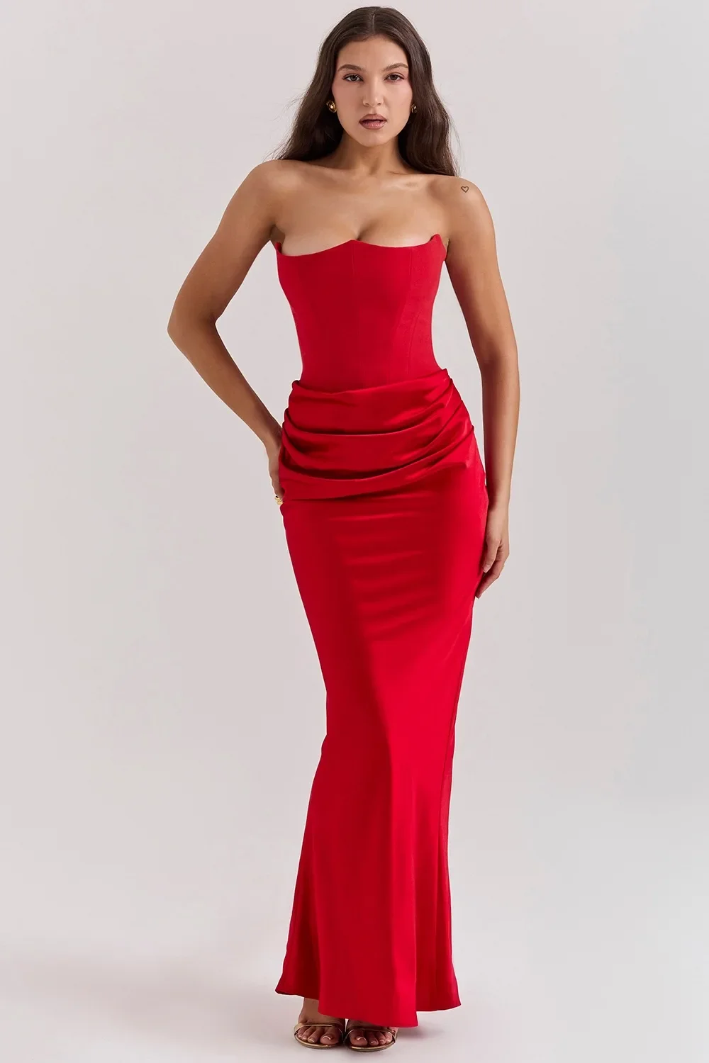 Adelisse – Rochie Lungă Tip Sirenă din Catifea fără Breteluțe