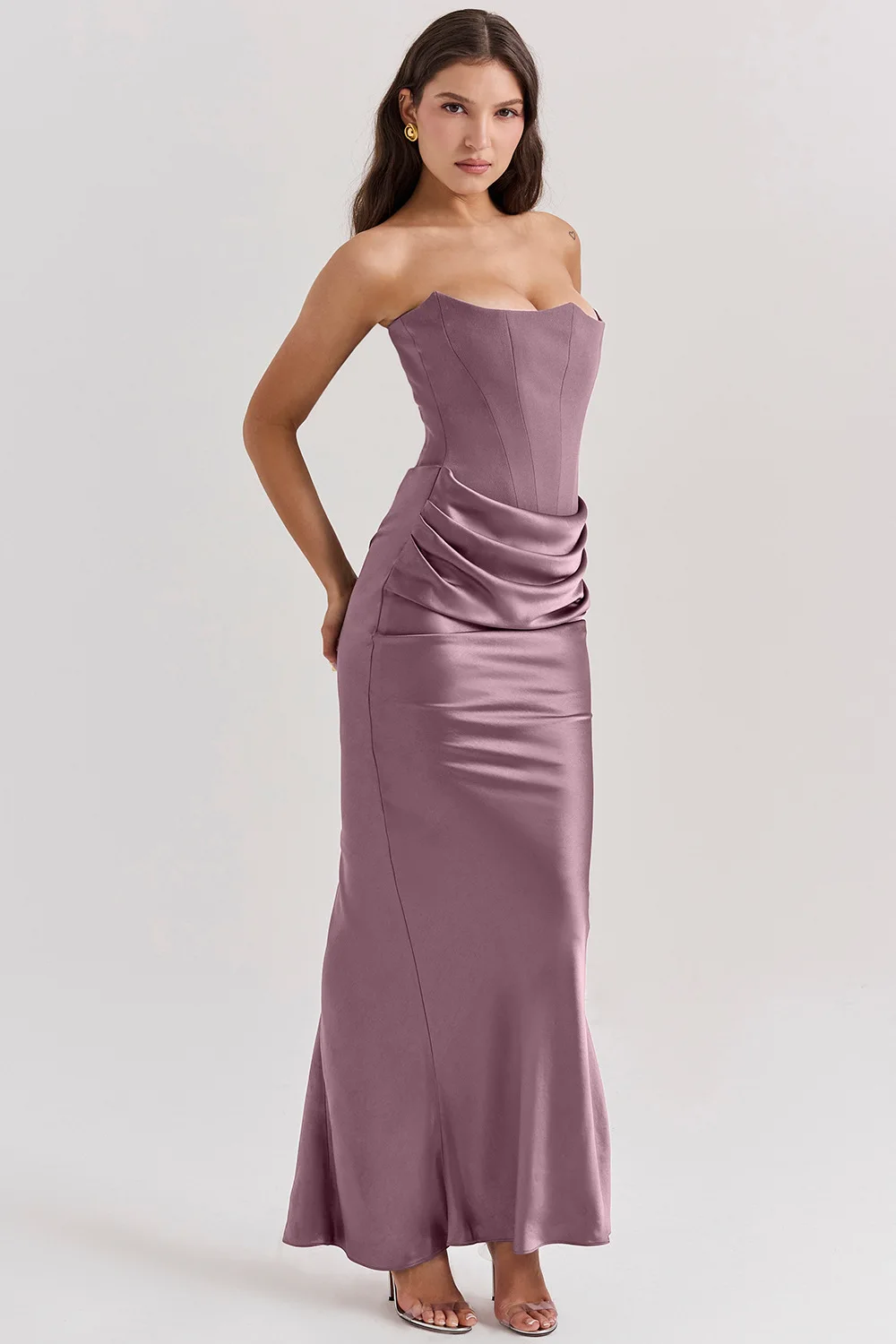 Adelisse – Rochie Lungă Tip Sirenă din Catifea fără Breteluțe