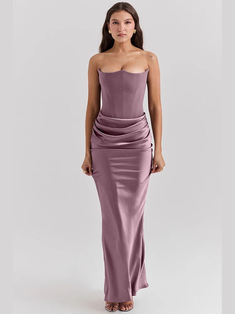 Adelisse – Rochie Lungă Tip Sirenă din Catifea fără Breteluțe