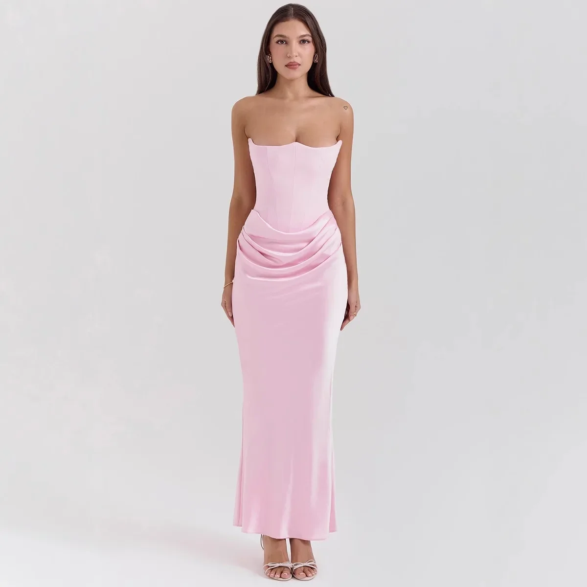 Adelisse – Rochie Lungă Tip Sirenă din Catifea fără Breteluțe
