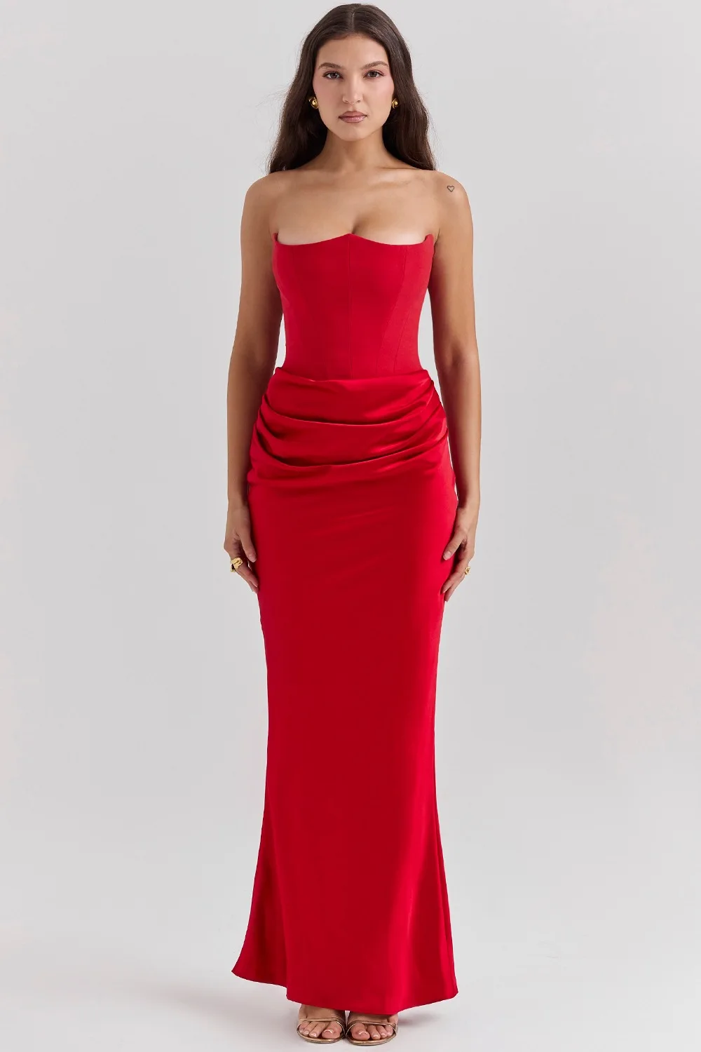 Adelisse – Rochie Lungă Tip Sirenă din Catifea fără Breteluțe