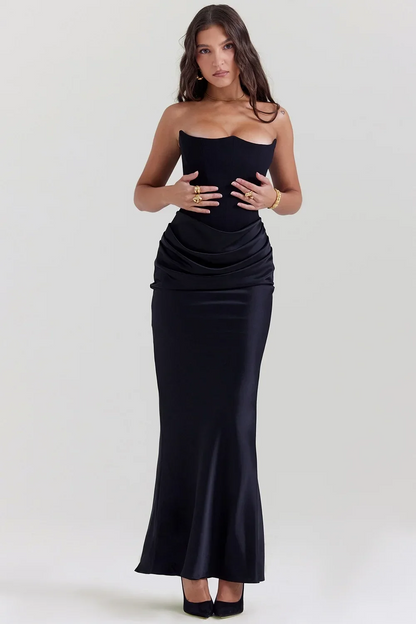 Adelisse – Rochie Lungă Tip Sirenă din Catifea fără Breteluțe