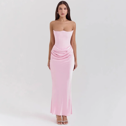 Adelisse – Rochie Lungă Tip Sirenă din Catifea fără Breteluțe