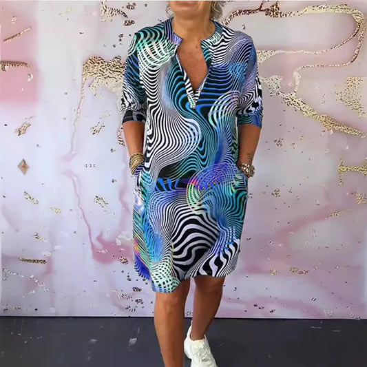 Ria – Rochie Colorată cu Decolteu în V